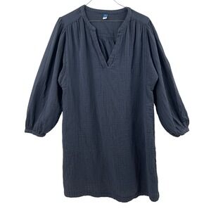 Old Navy Gauze Tunic Dress Split Neck Long Sleeve Navy Blue Women's XL Tall